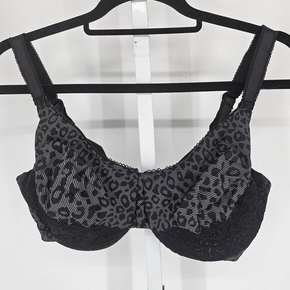 Olga Womens Sz 40DD Unlined Full Coverage T Shirt Bra Black Gray Leopard Print - Picture 1 of 4